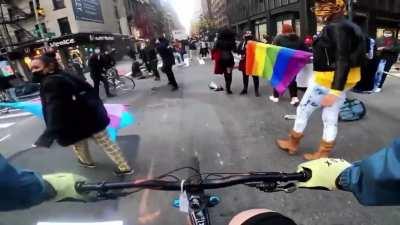 Driver plows through protesters in New York