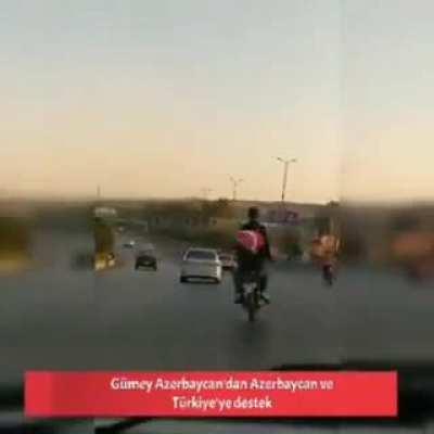 South Azerbaijanis right now with Azerbaijani and Turkish Flags.