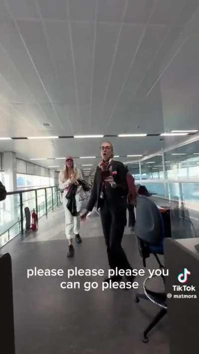 Going through an Emergency Exit at the Airport.