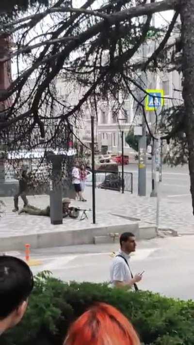 June 24, 2023 local time at 5:06 a.m. Real shot on the streets of Rostov, Russia Soldiers are controlling traffic arteries