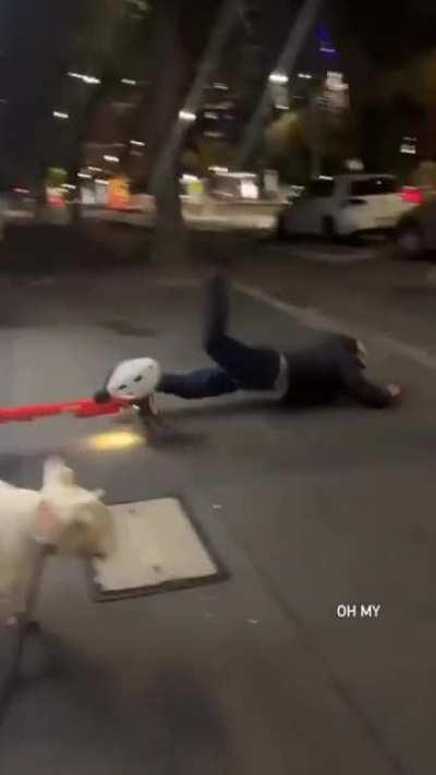 Trying to ride an electric scooter down the stairs