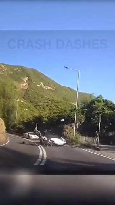 Motorcyclist crashes into lambo at a high speed