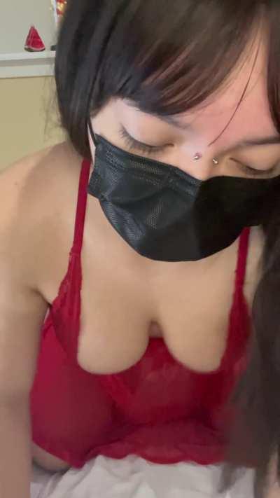 You have to fit one of my breasts in your mouth