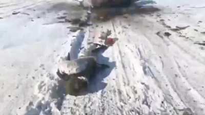 RU POV: russian soldier filming the consequences of a ukrainian fpv drone that hit a vehicle in front of him