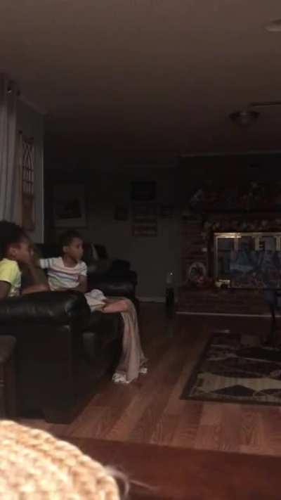 Look at kid in stripes