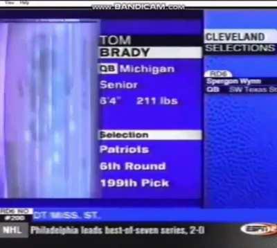 [Highlight] 22 Years ago today, Tom Brady is selected #199 in the NFL Draft.