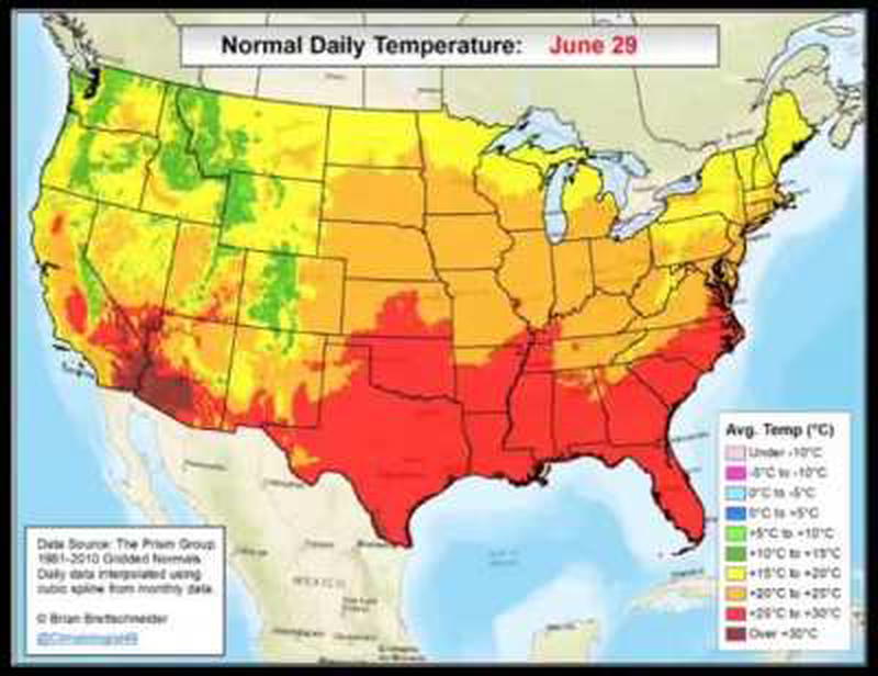 Mean daily temperature, US