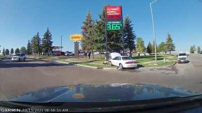 Looks like they hit a bike on a sidewalk. Impressive.