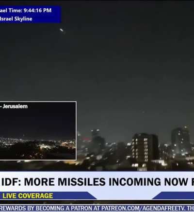 Iranian (hypersonic?) missile travels straight through last defence missile above Tel Aviv.