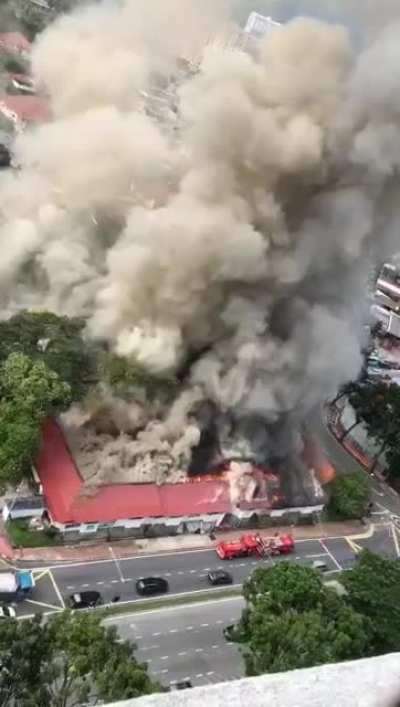 Food court in Tanjung Bungah, Penang was on fire today after something exploded in a chicken rice stall