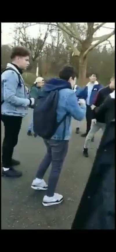 German kids fight at school.