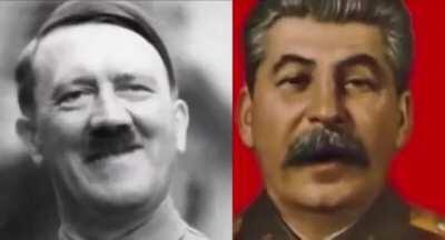 Adolf Hitler and Joseph Stalin after signing The Nazi-Soviet Non-Aggression Pact (1939)