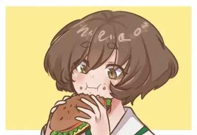 Yukari eating a borgar