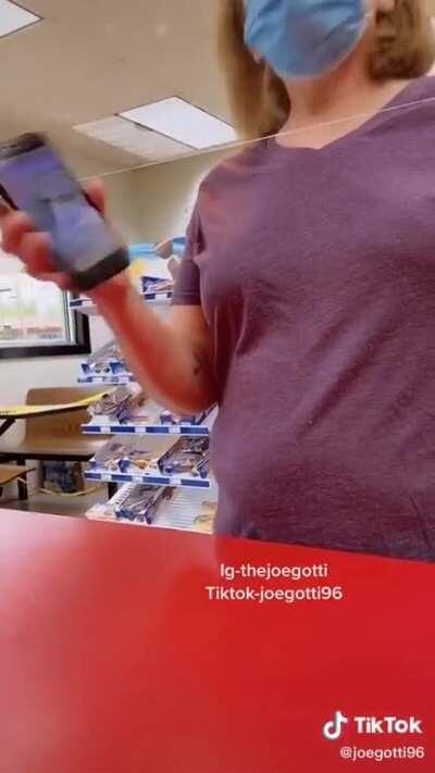 Gas station clerk who filmed a Karen who deliberately cut a hole in her mask finds out she’s TikTok famous and is upset.