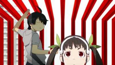 Heroic protagonist Araragi hitting an elementary schooler