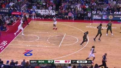 [Highlight] Brown goes right at Embiid for the tough finish and has words after the make