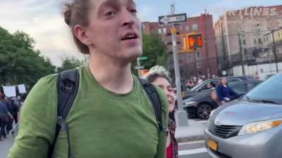 Woman in NYC pleads with protesters to get out of the way so she can get to work