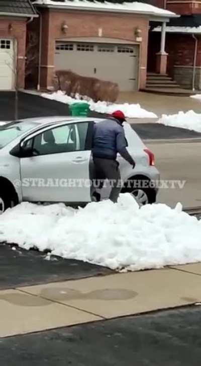 Porch Pirate Fails Stealing A Package & Gets His Car Stuck In A Snow Bank