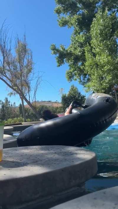 At the u/nakedbakers for thwir annual party 🎉 they got this pool bull ride and I had to take a flying leap 😂 full videos from this weeks adventures will be on OF & Fansly