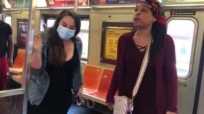 Elderly man gets assaulted on the Q train for asking this woman to wear a mask.