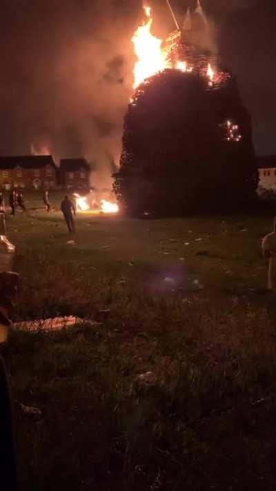 Lighting a massive bonfire