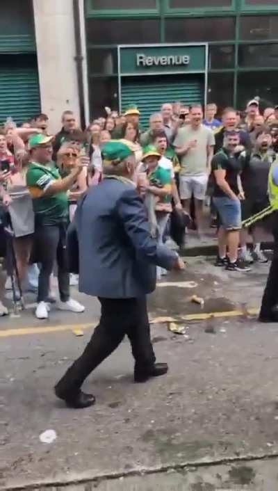 Danny Healy Rae TD shoved by Garda before Kerry game