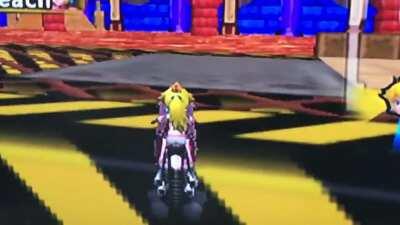 This happened while I was pushing my sister backwards a lap on GBA BC2. MKWii physics for the win