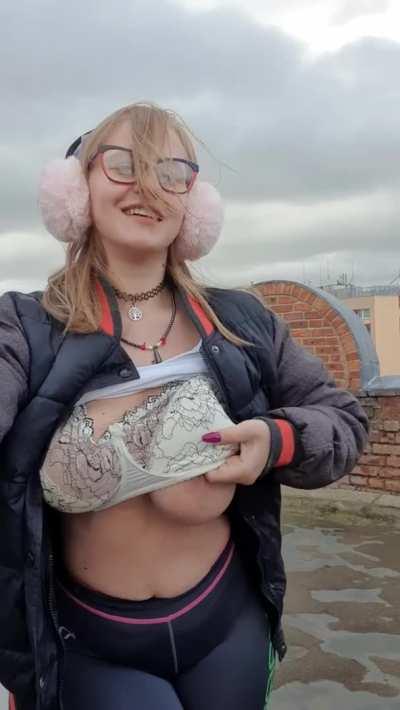 My big boobs and I greet you from the castle tower 25 meters above the ground. kisses