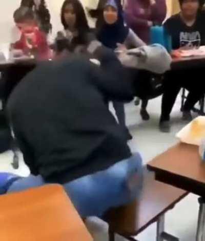 Fat white girl punches Muslim girl in school unprovoked and the teacher does nothing; black hero comes in and beats the b*tch and the teacher tells her off