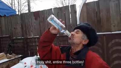 Russian downs 3 bottles of vodka