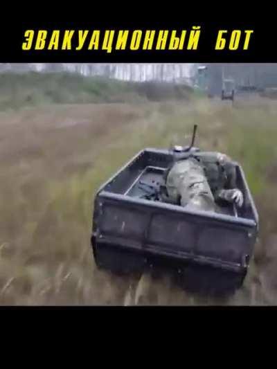 RU POV: Footage of the test of Russian Forces' remote controlled evac robot for wounded soldiers