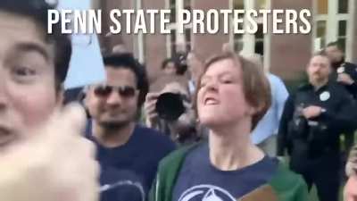 Protesting girl spits yummy loogie on guy