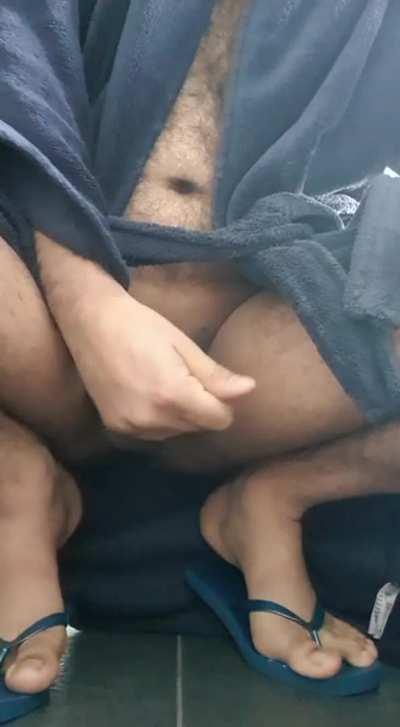 Got far too horny before my shower, had to rub my cock to satisfy my urges 😈