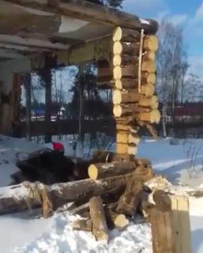 Hit the wall that supports the roof above it