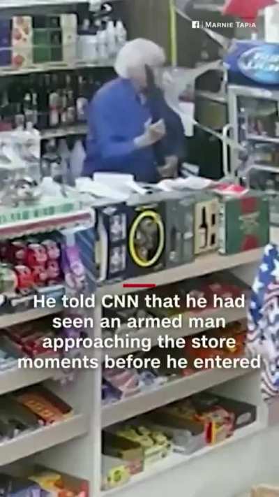 Idiots steal guns and car, attempt to rob a store, and an old man shoots one of them.