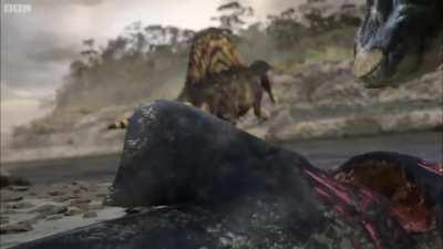 Spinosaurus hunts Onchopristis (the design is outdated, this show came out around a decade ago, and there are some other things it didn’t get right, but I still love it)