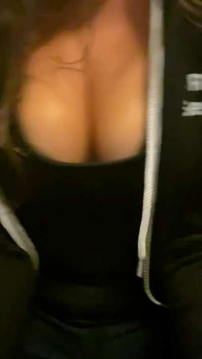 Even when I pull my sports bra down, these perky naturals bounce up!