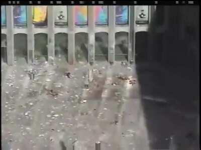 Footage of bodies of those who jumped/fell from the WTC during 9/11. Before the Towers collapsed, an estimated 200 people fell to their deaths from the burning towers, at a speed of almost 150 mph—sufficient to cause instant death, but insufficient to cau