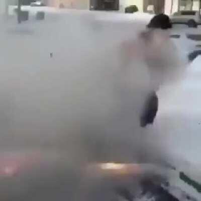 Guy wraps chinese firecrackers on his body and lights them