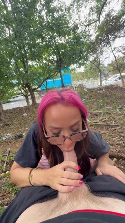 Looking up at him while my mouth is filling with cum