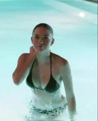 Imagine you return home from a business trip and find Maia Mitchell, the hot college daughter of your neighbor's swimming in your pool. The girl is hot and horny and bored of the college boys. What would you like to do?