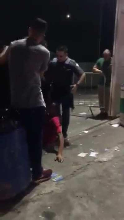 security guard was not playing, knocked him with a slap