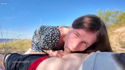 Swallowing every drop at the public beach