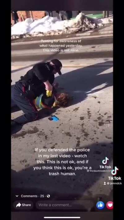 CONTAINS VIOLENCE. Cop arrests 20 year old Skateboarder. Investigation is underway. Barrie, ON.