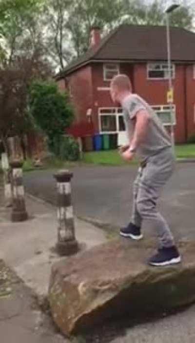 Man tried jumping on bollards................