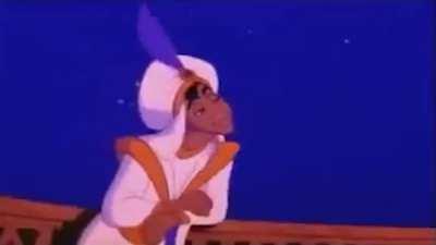 robin williams being absolutely bonkers behind the scenes of disney's aladdin - it was said robin improvised so much that they had over 16 hours of material but because he ad-libbed so many of his lines, aladdin was rejected for a best adapted screenplay 