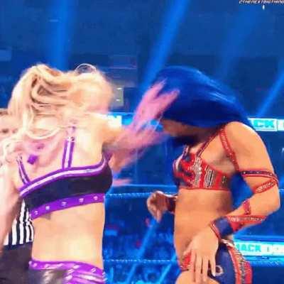 Lost count of the number of times Alexa has bitch slapped Sasha Banks...This two must really enjoy working together!