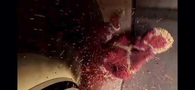 Simulation of what would happen to the human body if it was sucked into the engine of an airplane