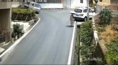 Out of control truck hits a pedestrian