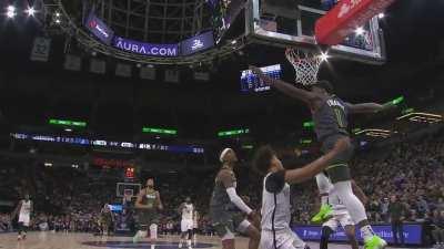 [Highlight] Anthony Edwards gets up to block Cam Johnson in transition! (With replay, better angle)